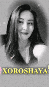 a black and white photo of a woman with the name xoroshaya below her