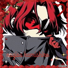 a picture of a red haired anime character with the name magiba kanishiro on the bottom
