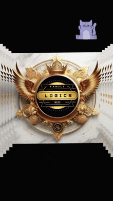 a logo for family logics with a cat on the bottom