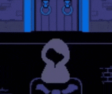a pixel art of a person sitting on a throne with a fireball in the background .
