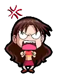a cartoon girl is very angry and has a red star on her head .