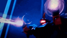 a robot is shooting a beam of light at another robot