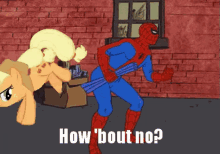 a cartoon of a pony being spanked by a spider man