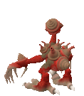 a computer generated image of a red monster with white teeth .