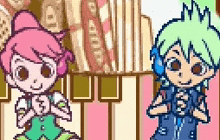 a girl and a boy are standing next to each other in a pixel art .