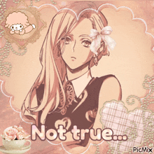 a picture of a girl with the words not true written on it