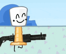a cartoon character with a marshmallow head and a gun