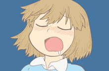 a cartoon drawing of a girl with her eyes closed and her mouth open