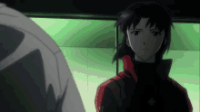 a woman in a red jacket with a cross on the front