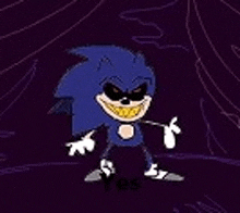 a cartoon of a sonic the hedgehog with a huge smile on his face and a purple background .