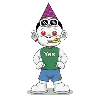 a cartoon character wearing a green shirt that says yes on it