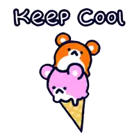 an ice cream cone with two bears on top of it and the words keep cool below it