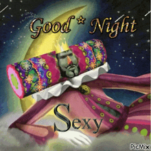 a picture of a man with a crown on his head with the words good night sexy