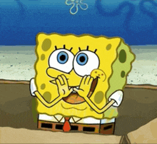 a cartoon of spongebob squarepants covering his mouth
