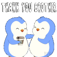 two penguins hugging each other with the words thank you brother
