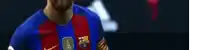 a close up of a soccer player wearing a blue , red and white shirt .