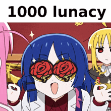 a cartoon of a girl with roses in her eyes and the words 1000 lunacy