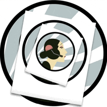 a drawing of a woman wearing a headset is surrounded by a circle