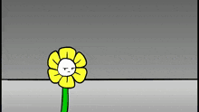 a cartoon flower with a sad face is standing on a gray background .