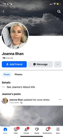 a screenshot of a facebook profile of joanna ilhan