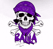 three men wearing purple bandanas and shirts that say baila on them