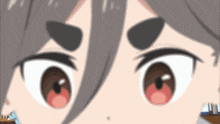a close up of a cartoon character 's face with red eyes