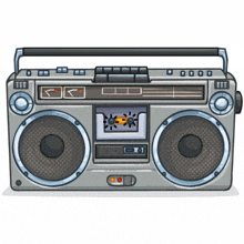 a cartoon drawing of a boombox with a cassette player