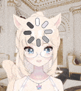 a girl with cat ears is wearing glasses and a necklace