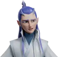a cartoon character with long blue hair and a blue eye