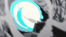 a blue and white circle is surrounded by a gray background .