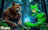 a cartoon illustration of a bear and a green bear with the name brian on the bottom