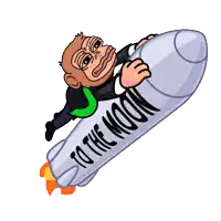 a cartoon of a monkey riding a rocket that says to the moon