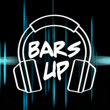 a logo for bars up shows a pair of headphones on a black background