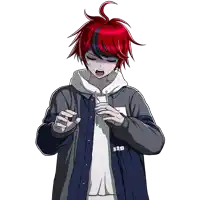 a cartoon character with red hair and a name tag that says ' a '