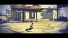 a man is doing push ups in front of a gas station that has an xerox sign on it