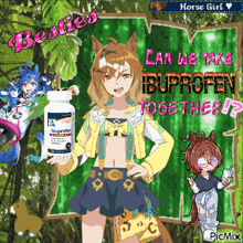 a girl is holding a bottle of ibuprofen in her hand
