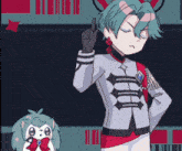 a cartoon drawing of a boy with horns and a cat behind him