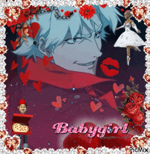 a picture of a man with the word babygirl in pink letters