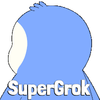 a cartoon of a penguin with a robotic eye and the words super grok below it