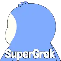 a cartoon of a penguin with a robotic eye and the words super grok below it