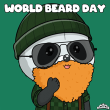 a cartoon of a panda bear with a beard and the words world beard day on the bottom