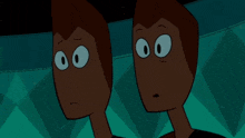 two cartoon characters are standing next to each other