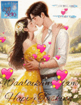 a cartoon of a man and woman kissing with the words happy tuesday in the corner