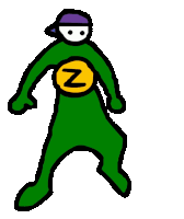 a cartoon drawing of a man in a green superhero costume with a yellow z on his chest