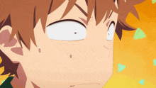 a close up of a cartoon character 's face with a surprised look on his face