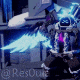a video game character with wings and a purple light coming out of his head