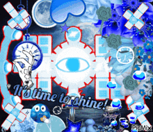 a blue and white collage with the words it 's time to shine on it