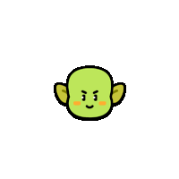 a cartoon illustration of a green frog with gold eyes and a smile .