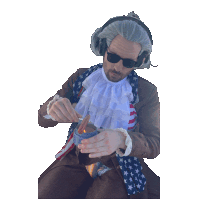 a man wearing a wig and sunglasses is holding a candle