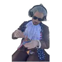 a man wearing a wig and sunglasses is holding a candle